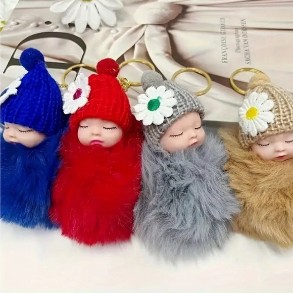 PICK YOUR COLOR NWT Sleeping Baby Doll Pom Pom Keychain - Picture 9 of 9